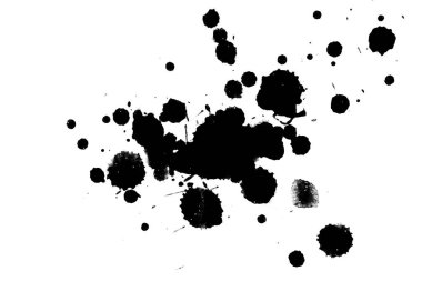 2d illüstrasyon. Siyah mürekkep sıçramaları. Beyaz arka plan üzerine boya sıçramaları