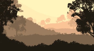 sisli dağlar ve ağaçlar ile doğal soyut arka plan