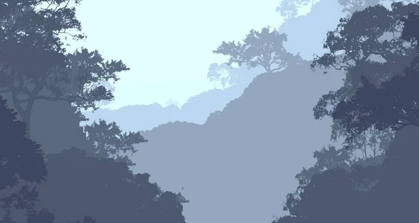 Природный Абстрактный Фон Туманными Лесами Горами — стоковое фото