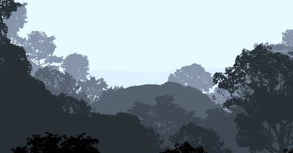 Natürliche Abstrakte Hintergrund Mit Nebligen Bergen Und Bäumen — Stockfoto