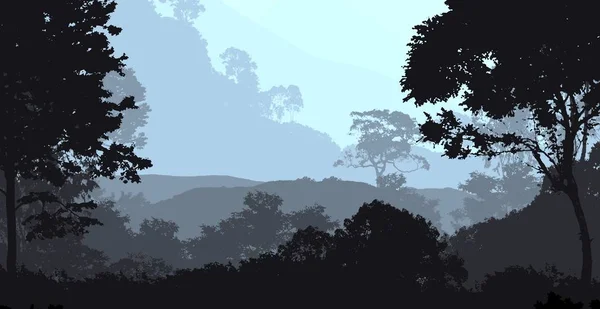 Přírodní Abstraktní Pozadí Mlžnými Horami Stromy — Stock fotografie