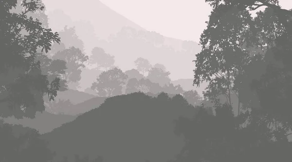 Природный Абстрактный Фон Туманными Горами Деревьями — стоковое фото