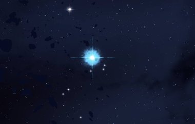 2d illüstrasyon. Gerçekçi yıldız deseni arka planı. Yıldızlararası uzayı boşaltın. Parlak yıldızlar yanıp söner, gezegenler, uydular. Çeşitli bilim kurgu yaratıcı fon. Uzay sanatı. Hayali kozmik fon.