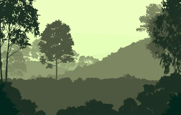 Astratto Sfondo Creativo Con Alberi Della Foresta Nella Nebbia — Foto Stock