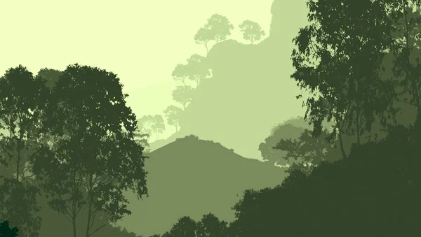 霧の中の森の木と抽象的な創造的な背景 — ストック写真