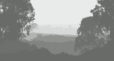 puslu tepeler ve ağaçlar ile soyut siluetli arka plan