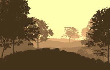 puslu tepeler ve ağaçlar ile soyut siluetli arka plan