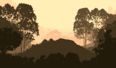 puslu tepeler ve ağaçlar ile soyut siluetli arka plan