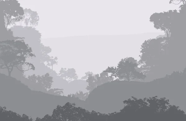 Абстрактный Силуэт Фона Туманными Холмами Деревьями — стоковое фото