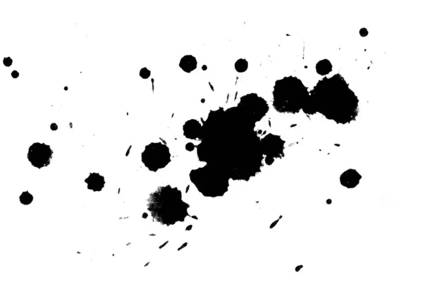 2Dイラスト 黒インクが飛び散る明るい材料に塗料スプラッタ 黒と白のドット 白い紙に水彩画 アーティスティックスプラッタ — ストック写真
