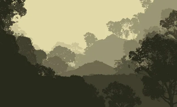 Abstrato Silhueta Fundo Com Colinas Nebulosas Árvores — Fotografia de Stock