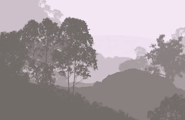 Abstract Silhouetted Background Hazy Hills Trees — Stock Photo, Image