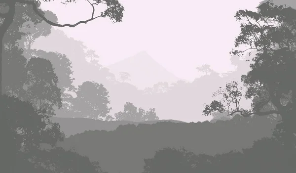 Abstract Silhouetted Background Hazy Hills Trees — Stock Photo, Image