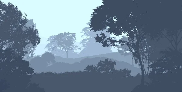 Abstrakte Silhouette Mit Nebligen Hügeln Und Bäumen — Stockfoto