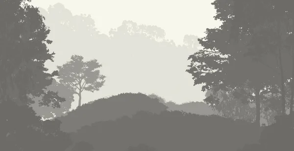 Abstraktně Siluetované Pozadí Zamlchané Kopce Stromy — Stock fotografie