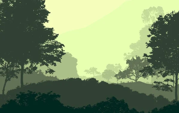 Abstraktně Siluetované Pozadí Zamlchané Kopce Stromy — Stock fotografie