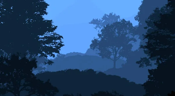 Abstrato Silhueta Fundo Com Colinas Nebulosas Árvores — Fotografia de Stock
