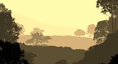 sisli tepeler ve ormanlar ile soyut siluetli zemin