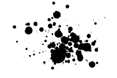 2d illustration. Black ink splashes. Paint splatters on bright material. black and white dots.  clipart