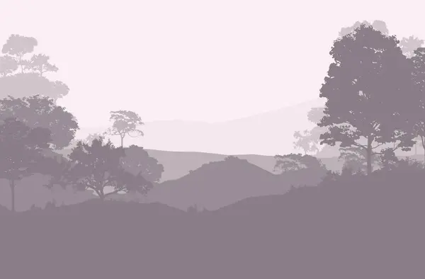 Abstract Silhouetted Backdrop Misty Hills Woods — Stock Photo, Image