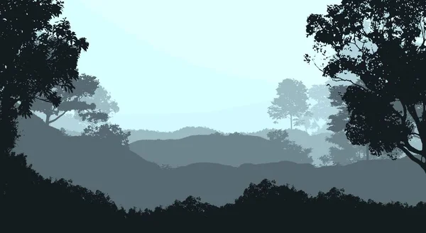 Abstract Silhouetted Backdrop Misty Hills Woods — Stock Photo, Image