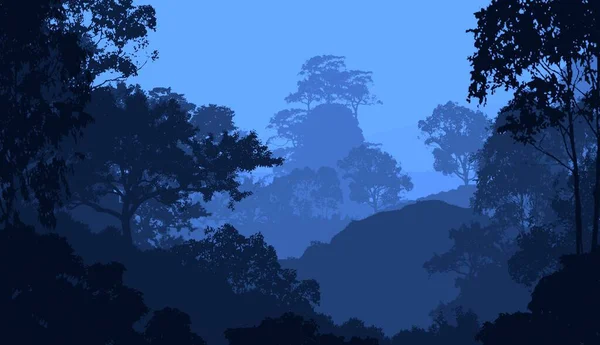 Абстрактный Силуэт Фона Туманными Холмами Лесами — стоковое фото
