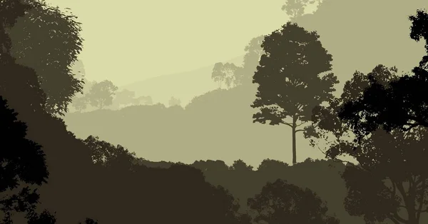 Abstract Silhouetted Backdrop Misty Hills Woods — Stock Photo, Image