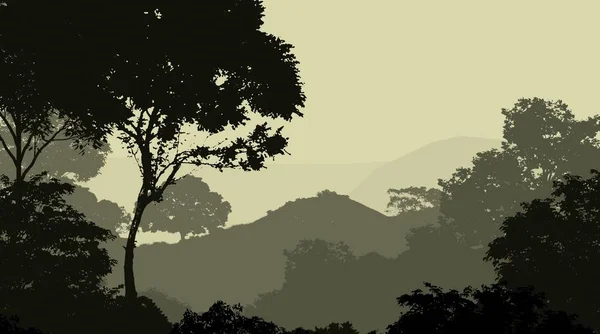 Abstract Silhouetted Backdrop Misty Hills Woods — Stock Photo, Image