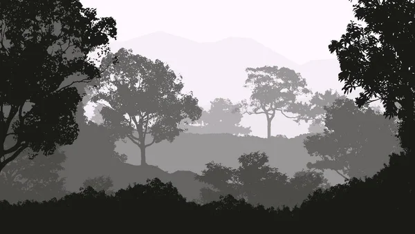 Αφηρημένη Σιλουέτες Φόντο Ομίχλη Λόφους Και Δασικές Εκτάσεις — Φωτογραφία Αρχείου