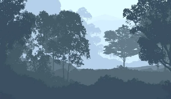 Abstraktní Silueta Mlhavé Pahorky Lesy — Stock fotografie