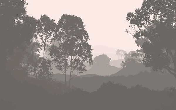 abstract silhouetted background with foggy hills and woodland