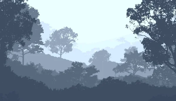 Streszczenie Sylwetki Tle Mgliste Wzgórza Lasy — Zdjęcie stockowe