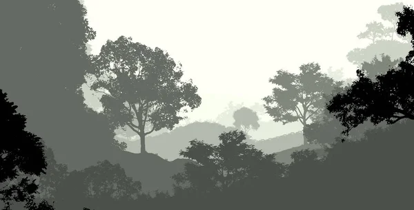 Abstract Silhouetted Background Foggy Hills Woodland — Stock Photo, Image