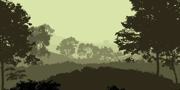 Abstract Silhouetted Background Foggy Hills Woodland — Stock Photo, Image