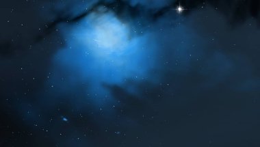 2d illüstrasyon. Derin yıldızlararası uzay. Yıldızlar, gezegenler ve uydular. Çeşitli bilim kurgu yaratıcı fon. Uzay sanatı. Hayali kozmik fon.