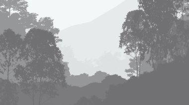 sis ve pus kaplı ağaçlar ile soyut siluetli arka plan