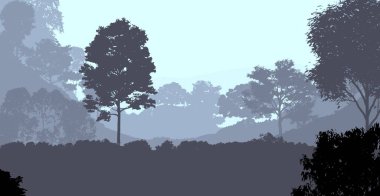 sis ve pus kaplı ağaçlar ile soyut siluetli arka plan