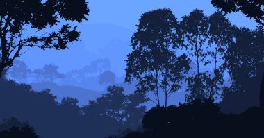 sis ve pus kaplı ağaçlar ile soyut siluetli arka plan