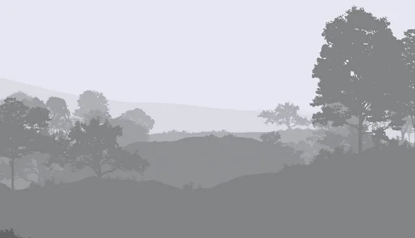 Absztrakt Körvonalas Háttér Ködös Dombok Erdők — Stock Fotó