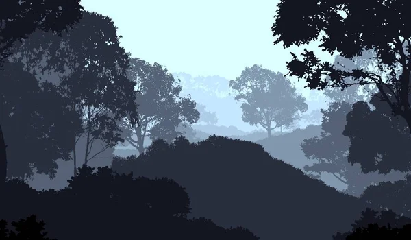Resumo Fundo Silhueta Com Árvores Cobertas Neblina Neblina — Fotografia de Stock