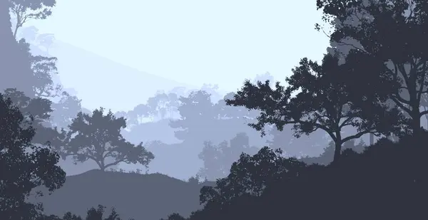 Resumo Fundo Silhueta Com Árvores Cobertas Neblina Neblina — Fotografia de Stock