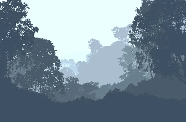 Abstracte Afgetekend Achtergrond Met Bomen Bedekt Met Mist Nevel — Stockfoto