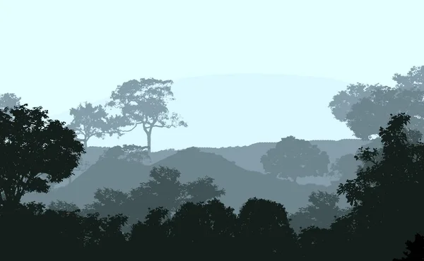 Αφηρημένη Σιλουέτες Βουνά Φόντο Δέντρα Που Καλύπτονται Ομίχλη Και Ομίχλη — Φωτογραφία Αρχείου