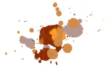 2d illüstrasyon. Renkli mürekkep sıçramaları. Parlak malzeme üzerine boya sıçradı. Çok renkli nokta. Beyaz kağıt üzerinde suluboya. 