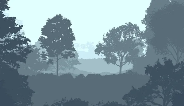 Abstracte Afgetekend Bergen Achtergrond Met Bomen Bedekt Met Mist Nevel — Stockfoto