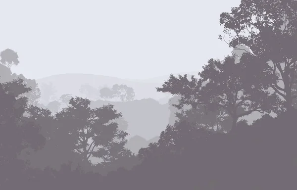 ヘイズで覆われた木々を持つ抽象的な山々の背景 — ストック写真