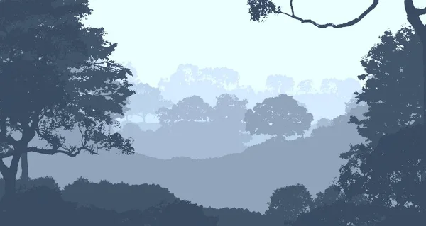 Abstrato Montanhas Fundo Com Árvores Cobertas Neblina — Fotografia de Stock