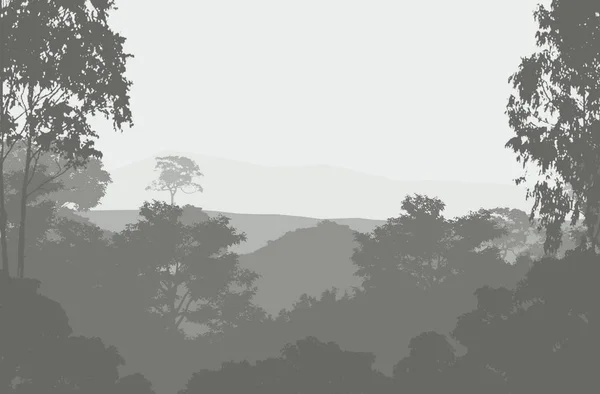 Abstraktní Horské Pozadí Stromy Pokrytou Mlhou — Stock fotografie