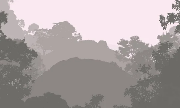 Fondo Abstracto Las Montañas Con Árboles Cubiertos Neblina — Foto de Stock