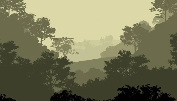 Fondo Abstracto Las Montañas Con Árboles Cubiertos Neblina —  Fotos de Stock